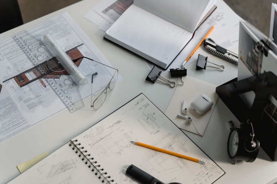 Kitchen renovation blueprints and tools